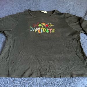 Kim Rogers 3X long sleeve black Christmas Tshirt.  Happy Holidays in fun font